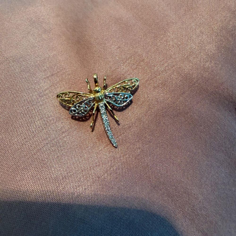 Two-tone Gold and Diamond Dragonfly Pin/Pendant